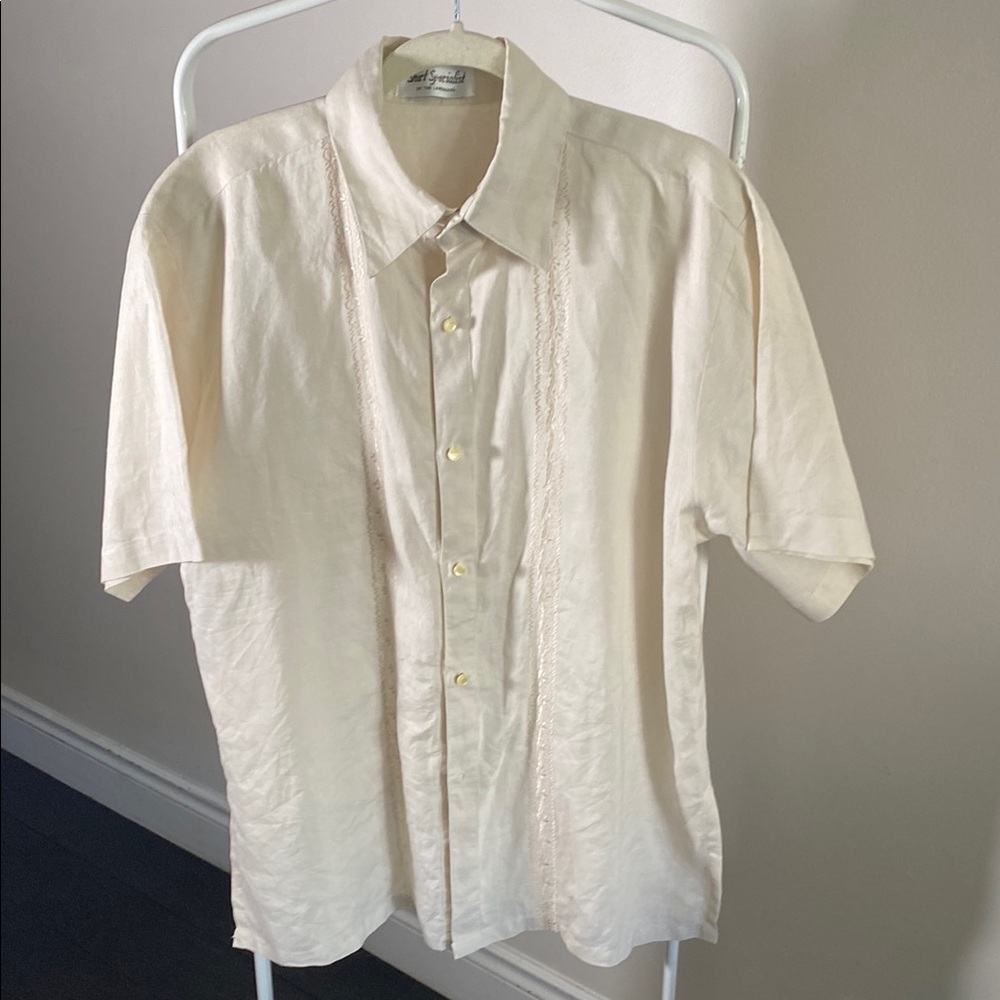 VINTAGE | Men's Ivory Short Sleeve Button Down Shirt